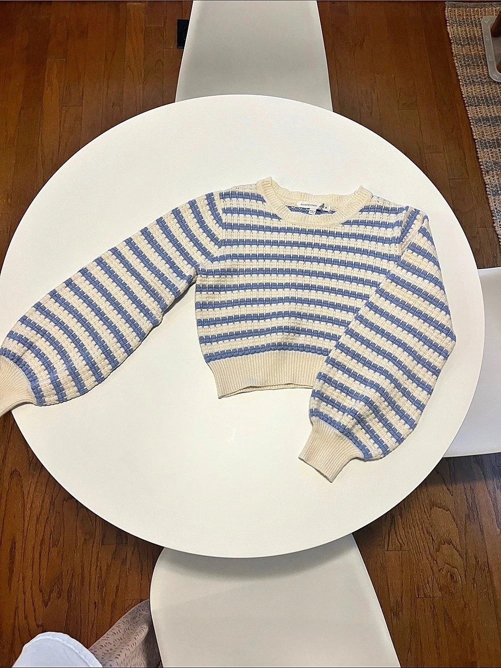 Altar'd State Crewneck Sweater, Blue & White Stripe, Medium (fits like XS)